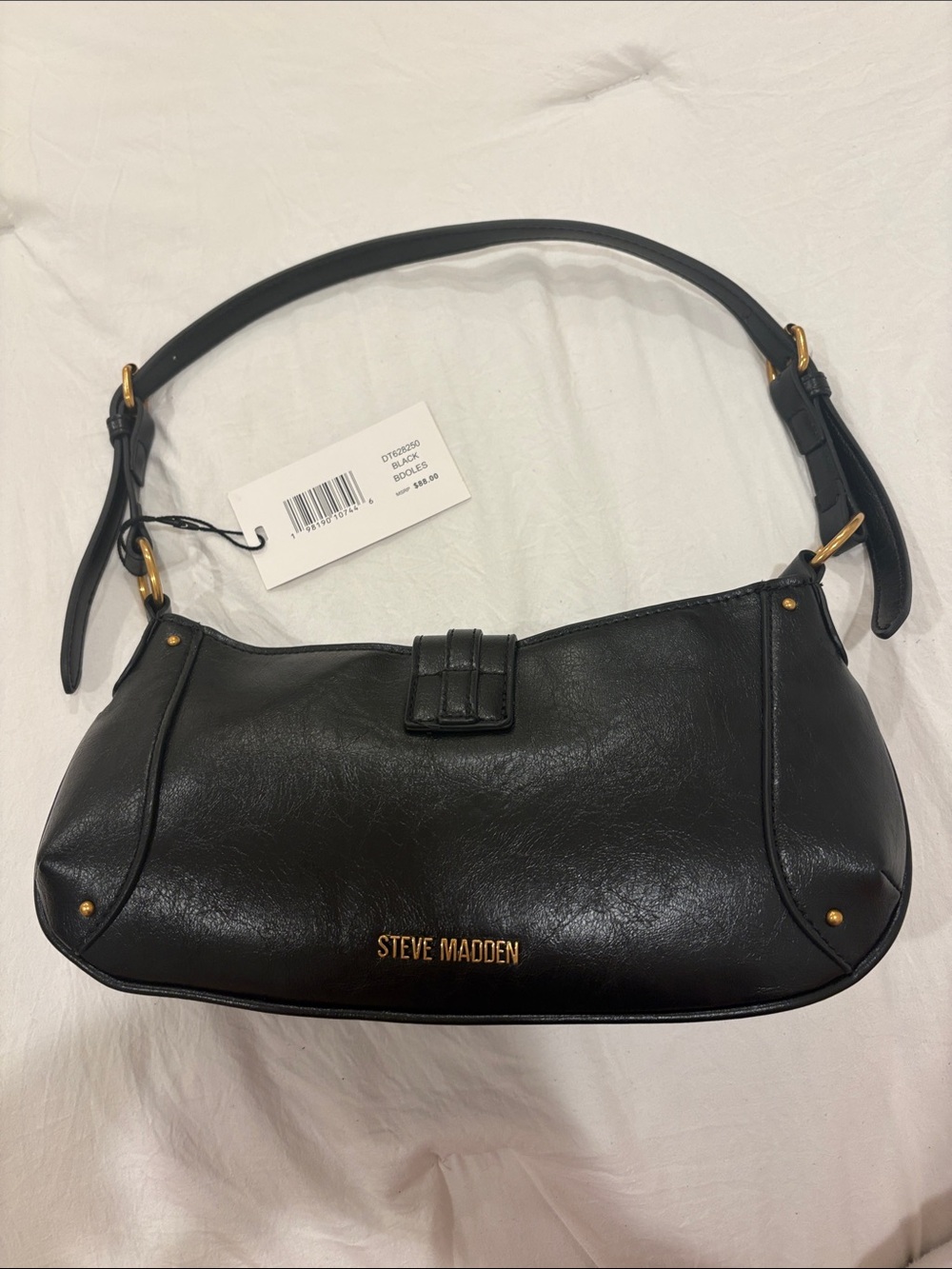 Steve Madden Black Shoulder Bag with Gold Ring Accent - Picture 2 of 5